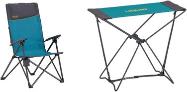 Крісло для кемпінгу Uquip Becky Beach Chair Складаний стілець Розкладний стілець Регульований 120 кг (бірюзовий, комплект зі складним табуретом Fancy)