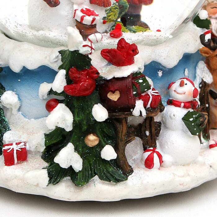 Снігова куля Сніговик з дитиною на хитромудро прикрашеному постаменті, з музичним супроводом, мелодія Біле Різдво, Розміри L
