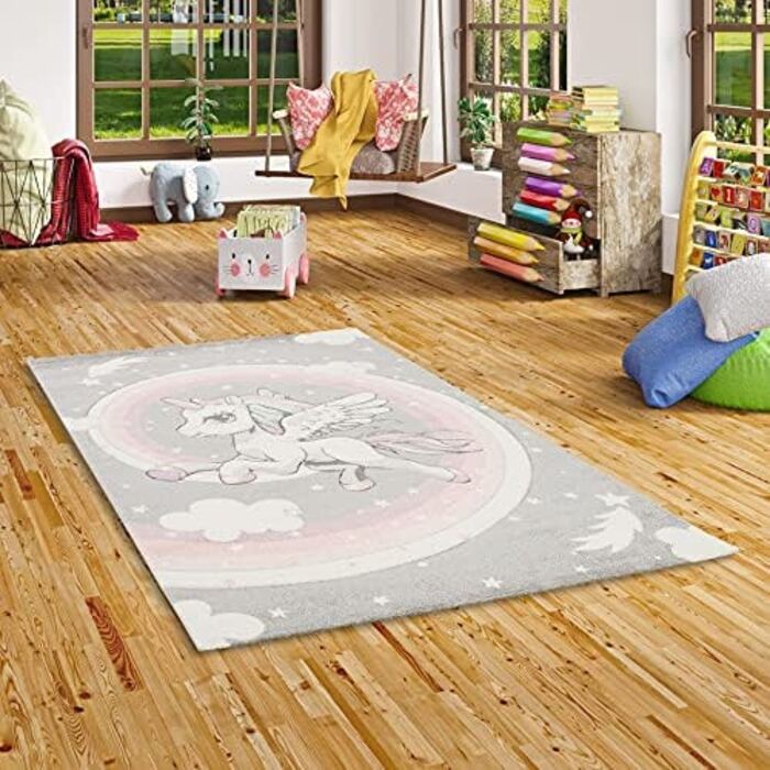 Пергамський дитячий килим Maui Kids пастельний сіро-Рожевий Єдиноріг в 5 розмірах (140x200 см)