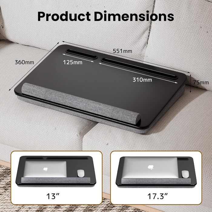 Підставка для ноутбука в ліжко - Lapdesk з підставкою для зап'ястя та тримачем для телефону, до 17.3 дюймів, для дому, навчання та відпочинку