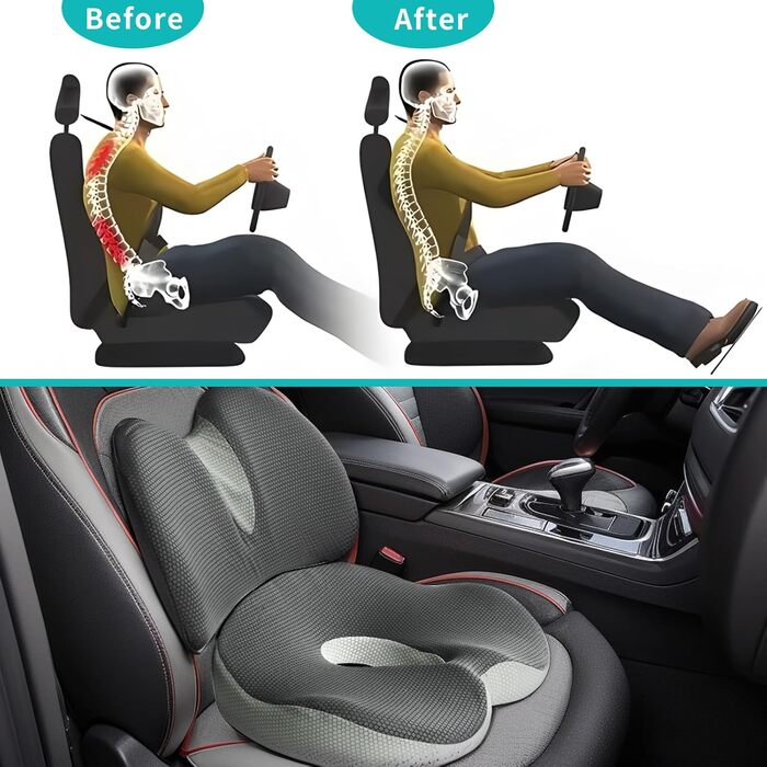 Набір подушок для сидіння та підтримки спини 2 в 1, ергономічні подушки з піною з пам'яті для офісного крісла, автокрісла, інвалідного візка, сірий колір