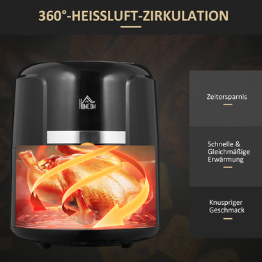 HOMCOM Горизонтальний фритюрниця з гарячим повітрям на 4 л, Airfryer з 12 програмами, таймером на 60 хв, антипригарним кошиком, 1300 Вт фритюрниця без олії, з захистом від перегріву, LED-сенсорним дисплеєм, Чорний | Aosom