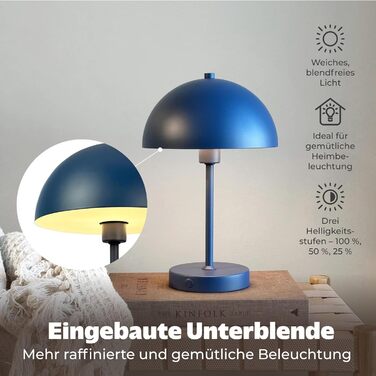 Лампа настільна Dyberg Larsen Stockholm 2.0 Indigo Blue | LED лампа з акумулятором | Настільна лампа для дому та вулиці | Датське дизайну, синього кольору, модель 2.0