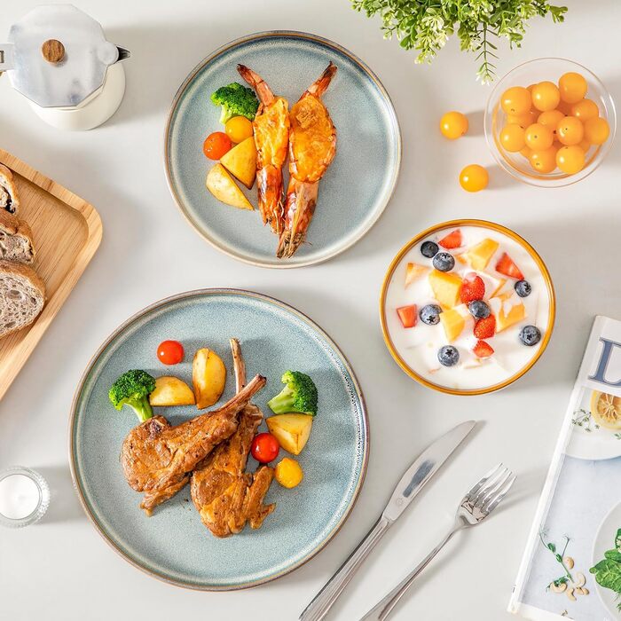 Набір посуду Vancasso Steingut, 24 елементи, на 8 осіб, блакитний, преміум-якість, серія ONION. Тарілки, салатники, миски. Галактичний дизайн.