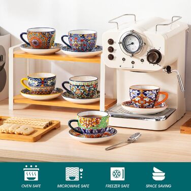 Набір кавових чашок капучіно Vancasso SIMI 6 шт. з блюдцями, 240 мл, порцеляна, для 6 осіб, мікрохвильова піч, богемський стиль