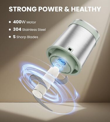 Електричний подрібнювач для кухні ESoundvol 400W з чашею 2л та 4 лезами з нержавіючої сталі - для м'яса, овочів, горіхів, дитячого харчування