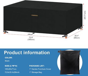 Накладна для садово-патіо меблів VANSHEIM, водонепроникна, 60x60x60 см / 185x90x71 см, захисна накривка для столу та групи сидіння