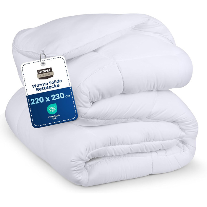 Ковдра постільна Utopia Bedding 220x230 см, стегане покривало з поліестером 350 GSM (біле)