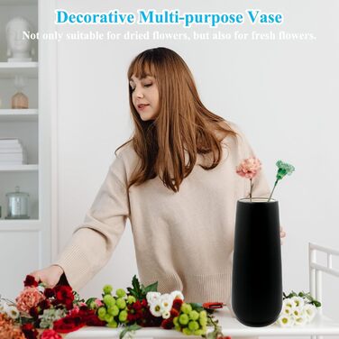 Керамічна ваза чорна 28 см, матова поверхня, для квітів, декор інтер'єру, ваза для сухоцвітів, бохо стиль