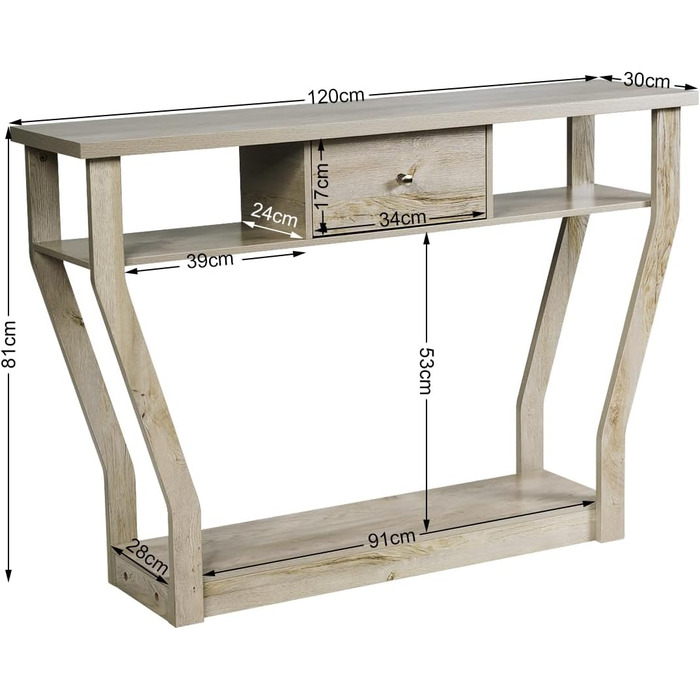 Консольний стіл COSTWAY з ящиком і полицею, дерево, для передпокою, вітальні, спальні, 120x30x81 см, сірий