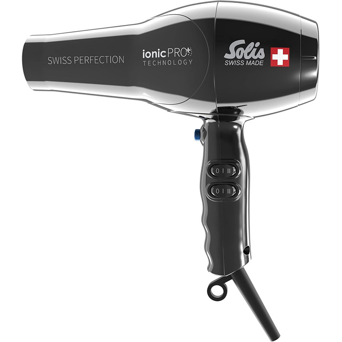 Фен Solis Swiss Perfection 360º ionicPRO 440 з іонізацією, поворотний шнур, насадка для укладки, чорний