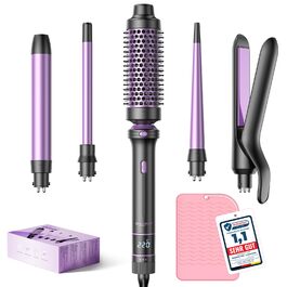 BESTOPE PRO Локкенстаб: Набір для створення локонів 5 в 1 з плойкою, термощіткою, 3 локонами (9mm-25mm) для великих локонів, 13 температур, керлером з термозахистом. Матова поверхня, рукавичка, затискач. Колір: Північне сяйво (Lila)