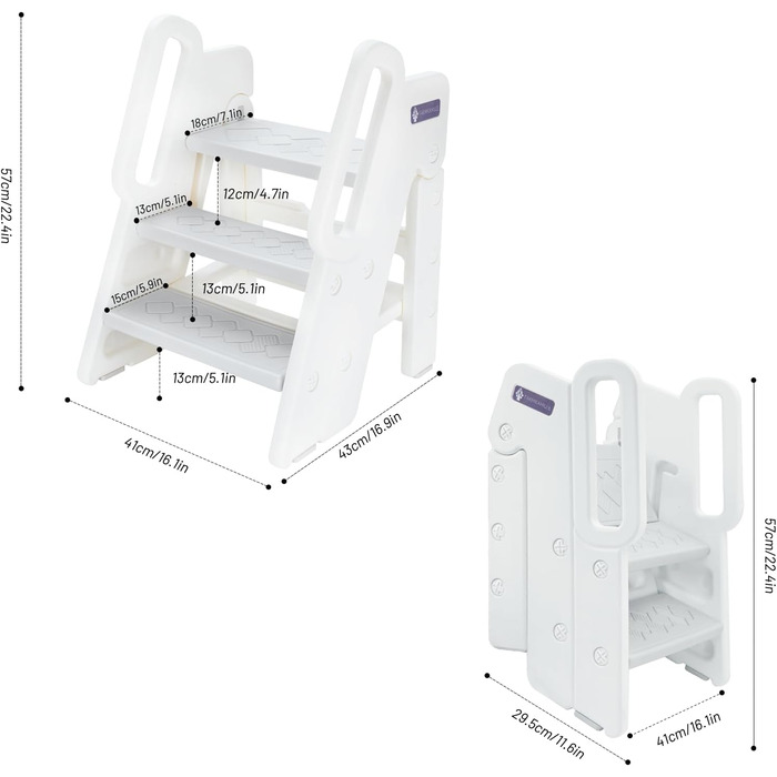 Дитячий тривалий стільчик Funecho: регульована висота, безпечні сходинки, антиковзаюча поверхня, пластик, сірий