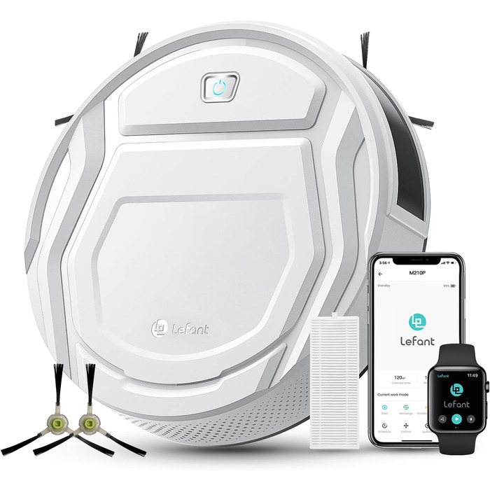 Робот-пилосос LEFANT M210 з пультом дистанційного керування, потужність 2200Pa, надтонкий, для видалення шерсті тварин, для килима, сумісний з Alexa/WLAN/APP, час роботи 120 хвилин