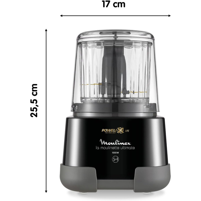 Подрібнювач Moulinex La Moulinette Ultimate, електричний, 1000 Вт, 350г/550мл, 5 функцій, чорний (DP810810)