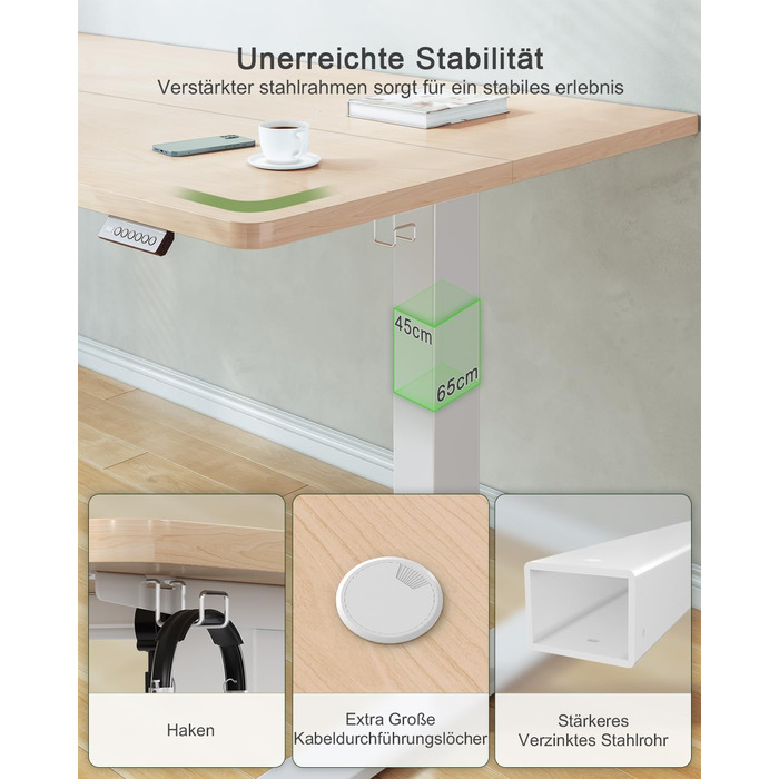 Електричний регульований стіл JUMMICO 80x60 см з USB-портом - ергономічний стіл для роботи та навчання