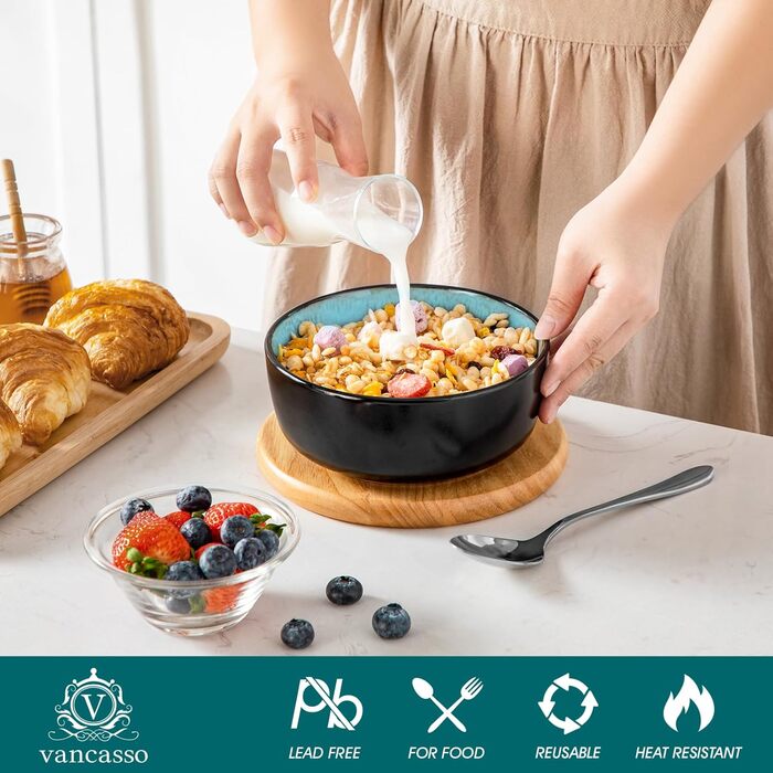 Набір посуду Vancasso AMBER на 12 осіб, 48 предметів: тарілки обідні, десертні, супові, миски (блакитний, реактивна глазур, для посудомийної машини)