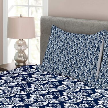 Набір дамаських покривал, античний бароковий вигини, комплект з наволочками сучасного дизайну, для двоспальних ліжок 220 х 220 см, темно-бірюзовий синій білий 220 см x 220 см темно-бірюзовий синій білий