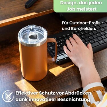 Термокружка 'Neri' 600 мл, нержавіюча сталь, подвійні стінки, вакуумна ізоляція, для кави з собою, BPA-Free, з кришкою-ковзанням, миється в посудомийній машині (Турквіс/Коричневий)