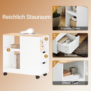 Столик для принтера SoBuy на колесах, з полицями, білий та натуральний колір, 30x60x60 см (FBT130-WN)