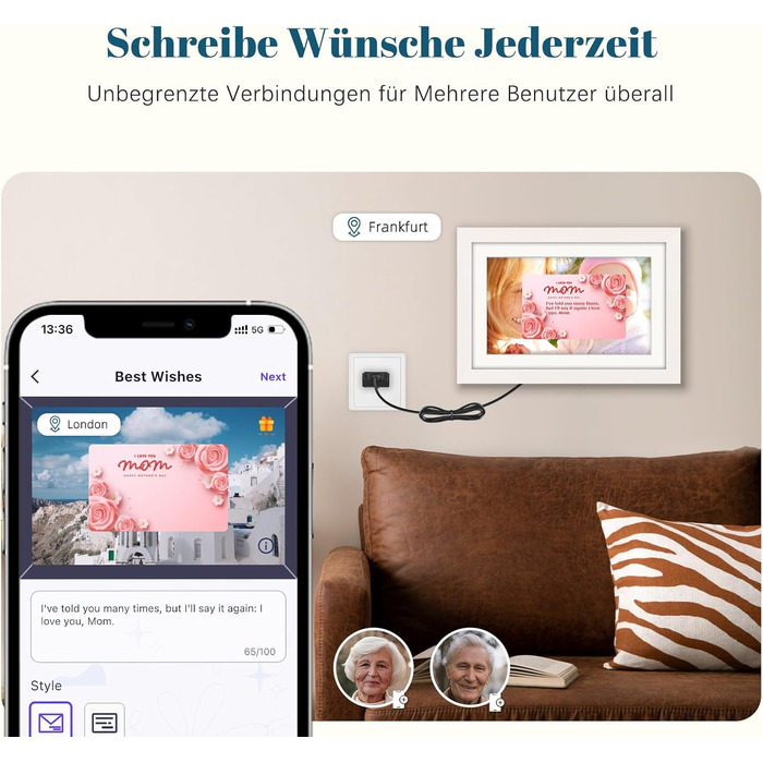 Цифровий фоторамка Eptusmey 10.1 дюймів з Wi-Fi, дуб, 32GB, IPS Touchscreen, відтворення фото/відео через Uhale APP, подарунок для чоловіків та жінок, білий