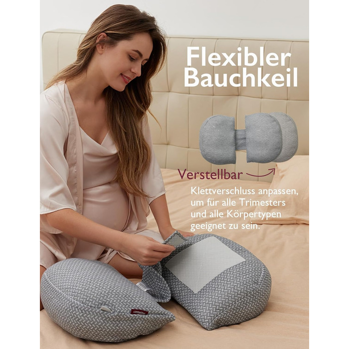 Вагітний подушка Momcozy з кристанового велюру U-подібної форми - подушка для вагітних для сну на боці (145см) - для полегшення болю в спині та попереку (Темно-сірий, W-подібний)