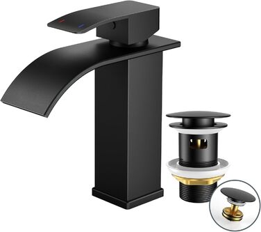 Змішувач для ванної кімнати FORIOUS з водоспадом, одноручний, для умивальника, хром, висота виливу 80 мм, економія води та енергії