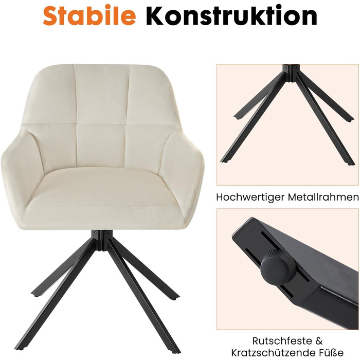 Набір з 4-х м'яких крісел Sweetcrispy для вітальні, кухні та робочого кабінету, з м'якою оббивкою з велюру, поворотні, з металевими ніжками, до 120 кг, зелені (бежеві)