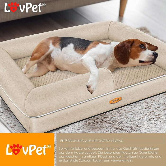 Лежак для собак Lovpet Ortho з мискою, кісткою, знімним чохлом, 9722см (XL), бежевий