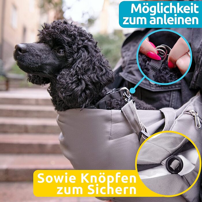 Сумка для перенесення собак Mranton-Сумка для перенесення собак або кішок-Сумка для перенесення до 3 кг-включає невелику додаткову сумку-Регульований плечовий ремінь-Бавовна-Нейлон-миється-надійно закривається Сірий