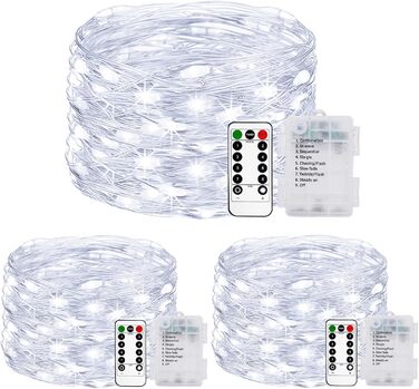 Льотова гірлянда на батарейках, 5 метрів, 50 LED, з таймером та пультом, 8 режимів, вологостійка, тепле біле світло, для декору інтер'єру/екстер'єру, Різдво, сад, вечірка, весілля, 6 штук