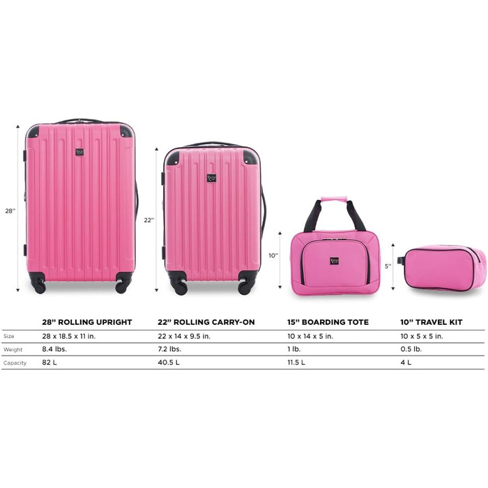 Набір валіз Travelers Club Midtown Hardside, Bubble Gum (рожевий)