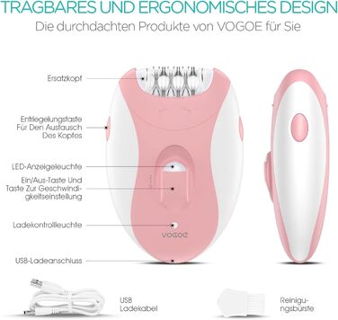 Жіночий епілятор VOGOE 4 в 1, 21 пінцет, бездротовий, для обличчя, ніг, рук, бікіні, HR310 рожевий