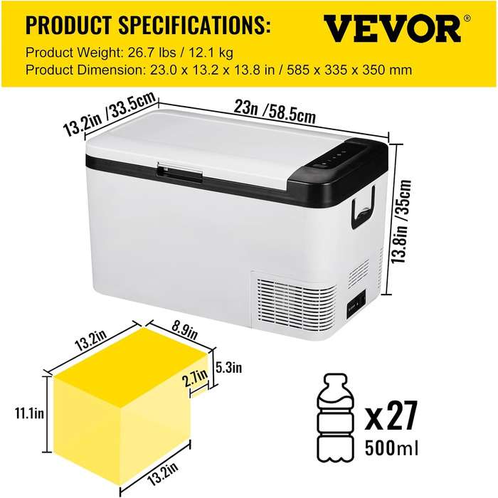 Автохолодильник VEVOR 35л нержавіюча сталь 12/24V DC & 220V AC, портативний компресорний холодильник -20°C до +20°C для авто, вантажівок, кемпінгу