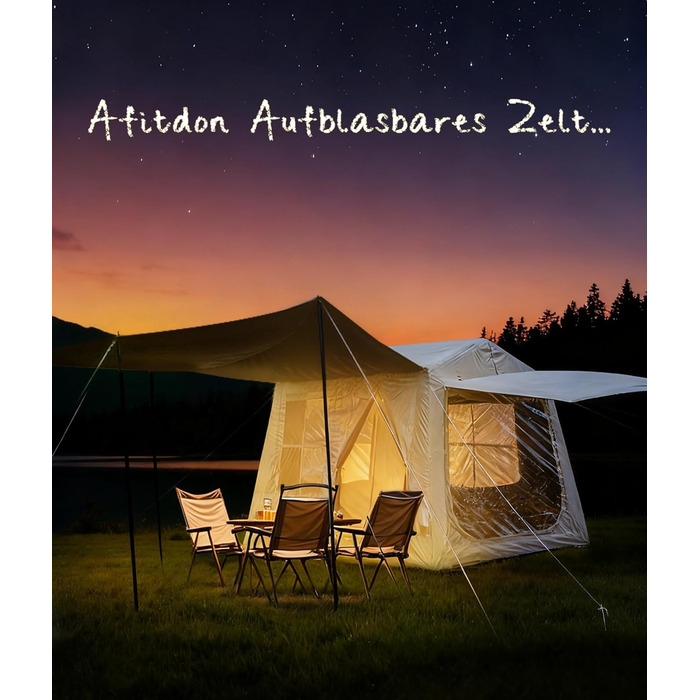 Надувний кемпінговий намет з димоходом та вікном, для 2-10 осіб з насосом, Oxford тканина, швидкозбірний, універсальний для будь-якої пори року