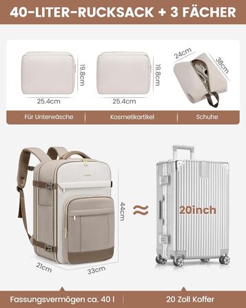 LOVEVOOK Рюкзак для ручної поклажі, 40L, жіночий, водонепроникний, для ноутбука 17