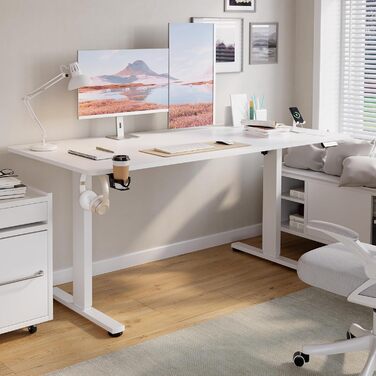 Регульований стіл з USB-C зарядкою 140x60 см, функція пам'яті. Електричний стіл, столик для стоячи/сидячи, комп'ютерний стіл. (Білий, 200 x 80 см)