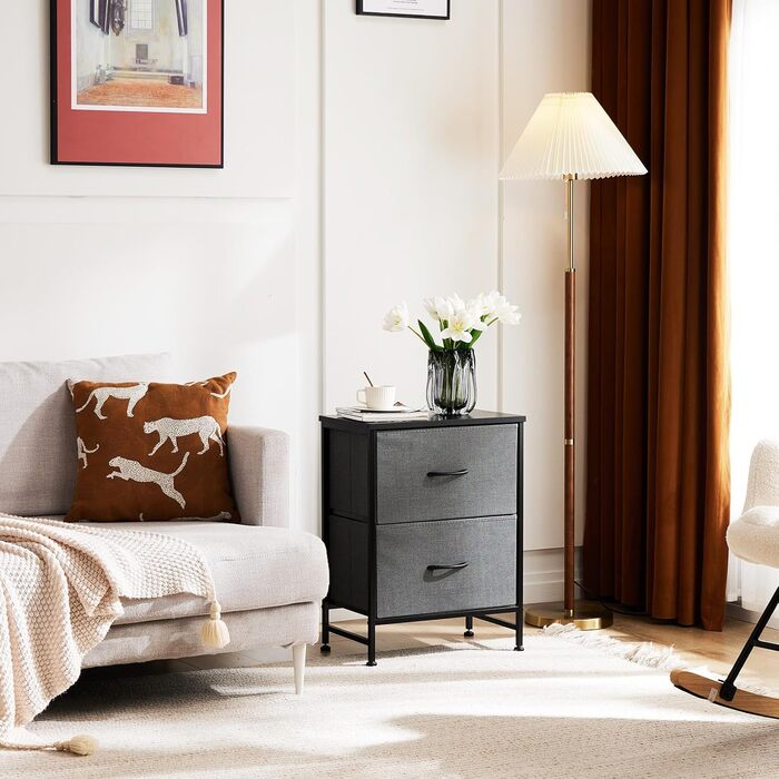 Набір з 2 тумбочок DUMOS, промисловий стиль, з шухлядою, для спальні, вітальні, дитячої кімнати, сірий/білий