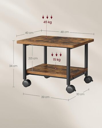 Столик для принтера VASAGLE на колесах, з полицею, для офісу та дому, індустріальний стиль, вінтажний колір, OPS002B01V1
