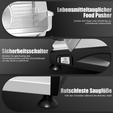 Електричний слайсер YASHE 200W з нержавіючою сталлю, 19 см, регулювання товщини 0-15 мм, для м'яса, сиру, хліба та овочів