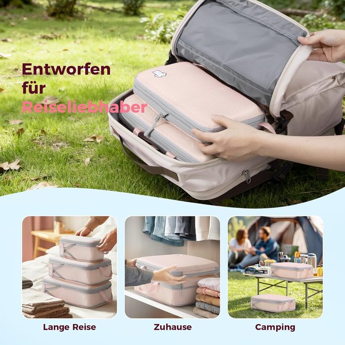 Набір компресійних органайзерів для валізи та рюкзака, водонепроникні пакувальні куби для подорожей, 8 предметів (Рожевий)