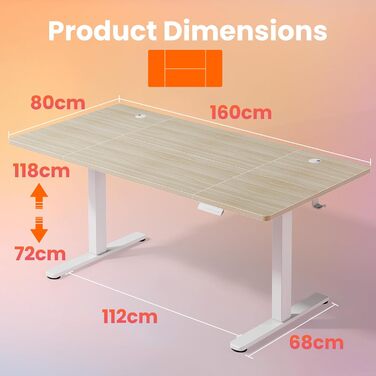 Регульований стіл HUANUO з підйомною механізмом, 4 пам'яті висоти, для дому, офісу та комп'ютера, стоячий стіл, колір: світло-волоський горіх, розмір: 160 x 80 см