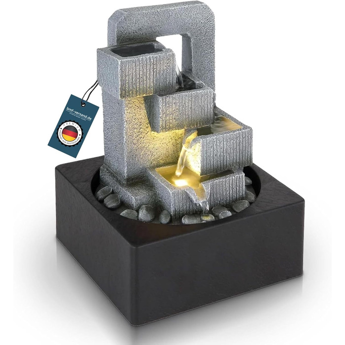 Декоративний фонтанчик для дому з підсвіткою, сірий, 5-рівневий