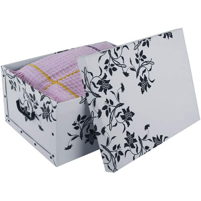 Літрові декоративні коробки, коробки для замовлення, штабельні коробки з кришками та ручками, 51 x 37 x 24 см (білі квіти бароко), 3 шт., XL 45-