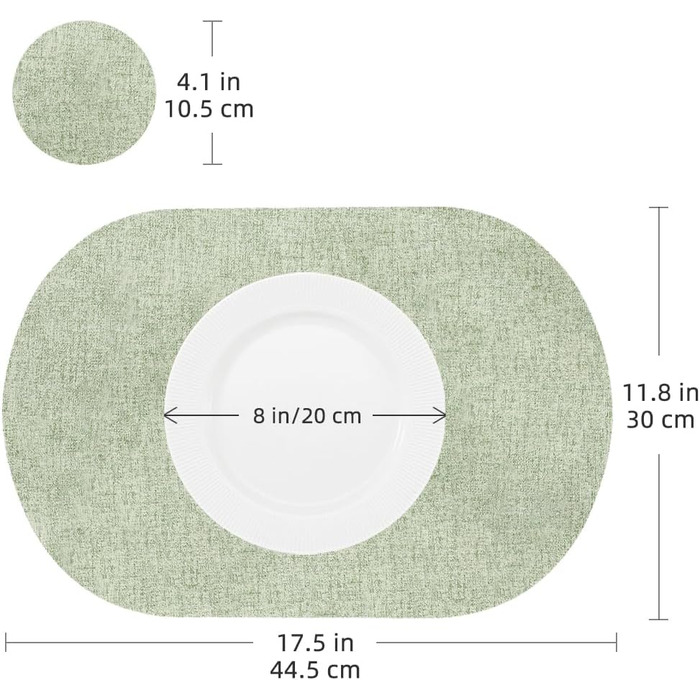 Набір килимків на стіл овальної форми, 6 шт., штучна шкіра, термостійкі та водонепроникні (зелені)