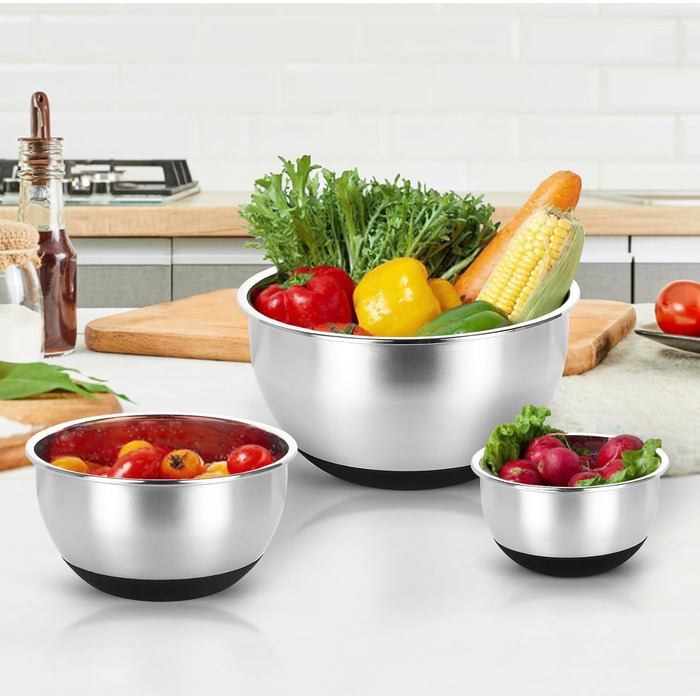 Набір мисок з нержавіючої сталі, 7 шт. з кришкою, тертки, для випічки та зберігання, стакові, універсальні, придатні для миття в посудомийній машині (0,63/1/1,5/2/3/4/5 QT)