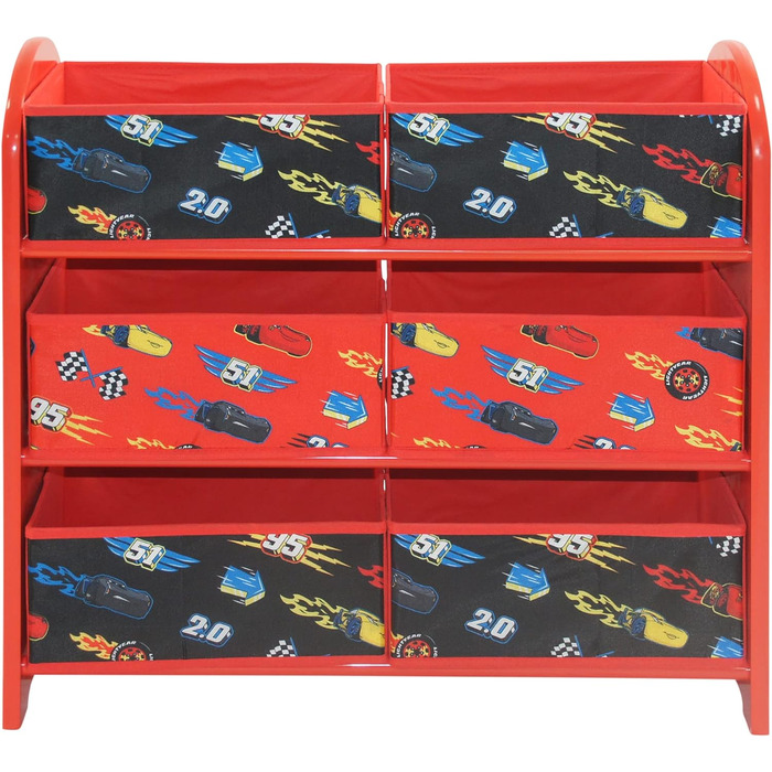 Шафа для зберігання автомобілів Disney Lightning McQueen з 6 коробками для зберігання для дітей, різнокольорова блискавка McQueen яскраво-червона