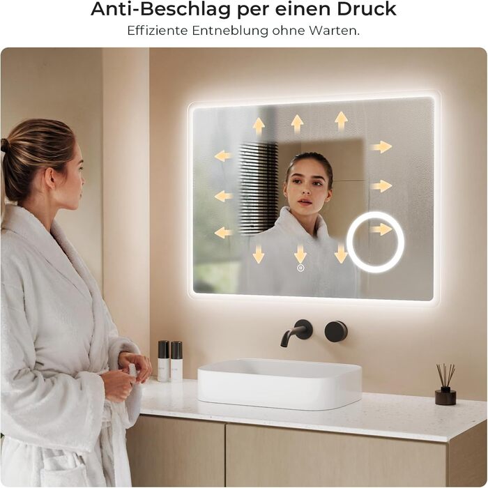 Дзеркало для ванної кімнати S'AFIELINA з підсвічуванням 60x120 см, 3-разове збільшення, сенсорне керування, IP44, енергозбереження