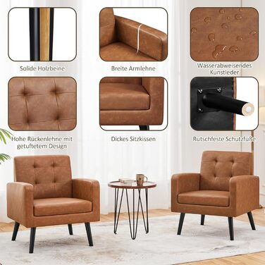 Крісло-мішок Yaheetech з підлокітниками, коричневе, з поліуретану, до 136 кг, для вітальні