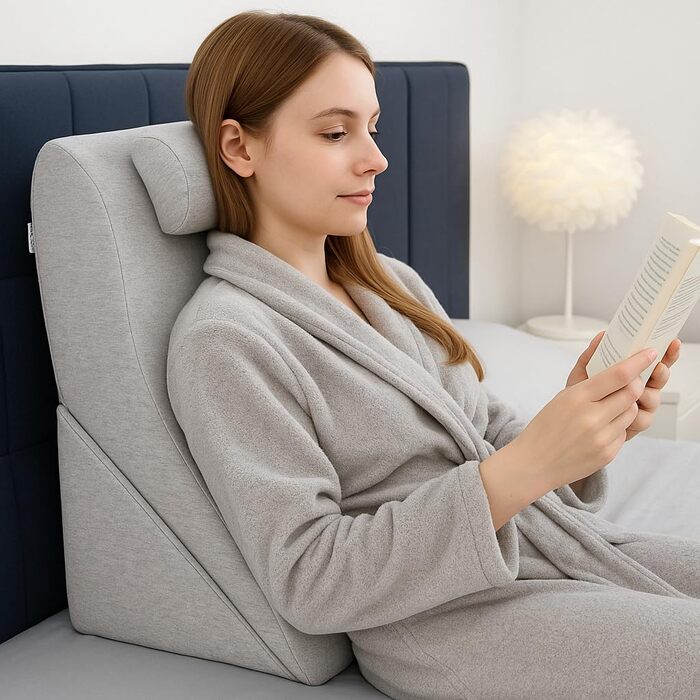 Подушка для спини Lesekissen з регульованою підголівником, з піною з пам'яті, знімний чохол, дихаюча та неслизька, ручка – трикутна для спини, шиї та ніг, 60 x 50 x 30 см